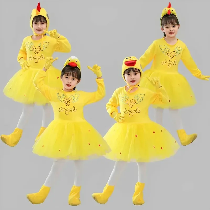 CyKids-traje de Cosplay de pato y polluelo, disfraz de Animal para niñas y niños, ropa bonita de baile de pato amarillo, pollito, patito feo, ganso