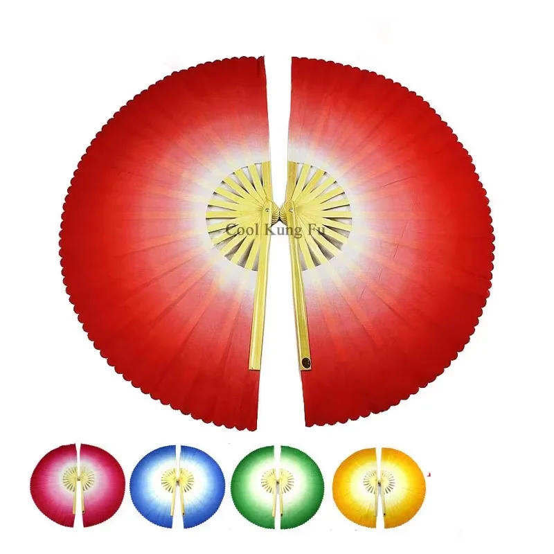 

Gradient color bamboo magnolia double fan Kungfu mulan fan tai chi performance one pair