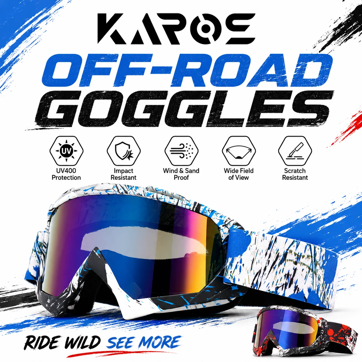 Karos Riding Sports Goggles Windproof Sand Motorcycle Glasses UV400 Protection Off-Road Racing Eyewear for Men MTB ATV Ski K363