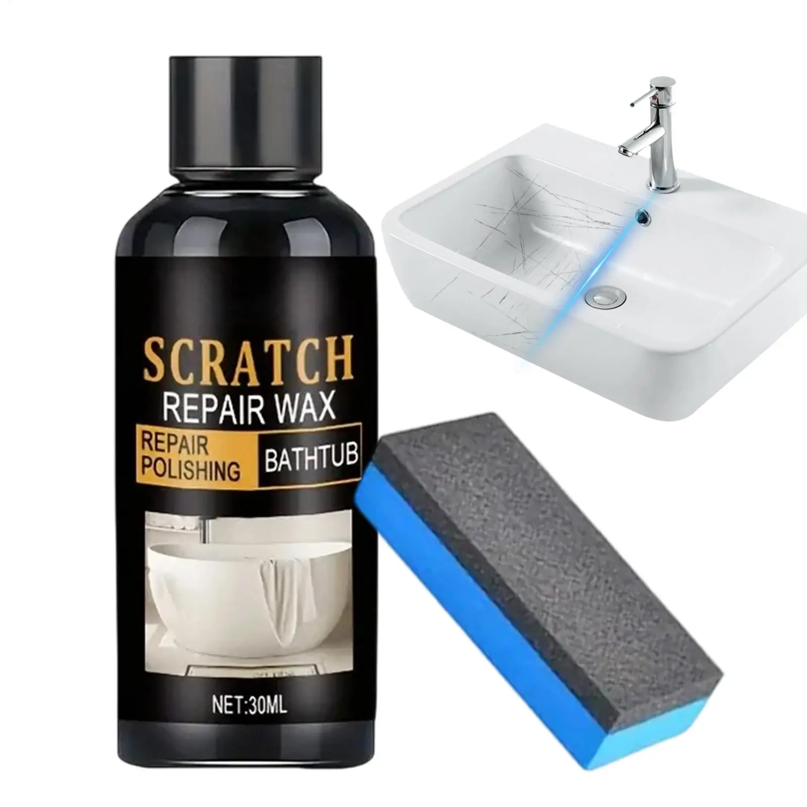 30ml Bathroom Scratch Removal Wax Polishing Agent With Sponge Toilet Scratch Remover For Ceramic Resin Metal Enamel Sink Toilet
