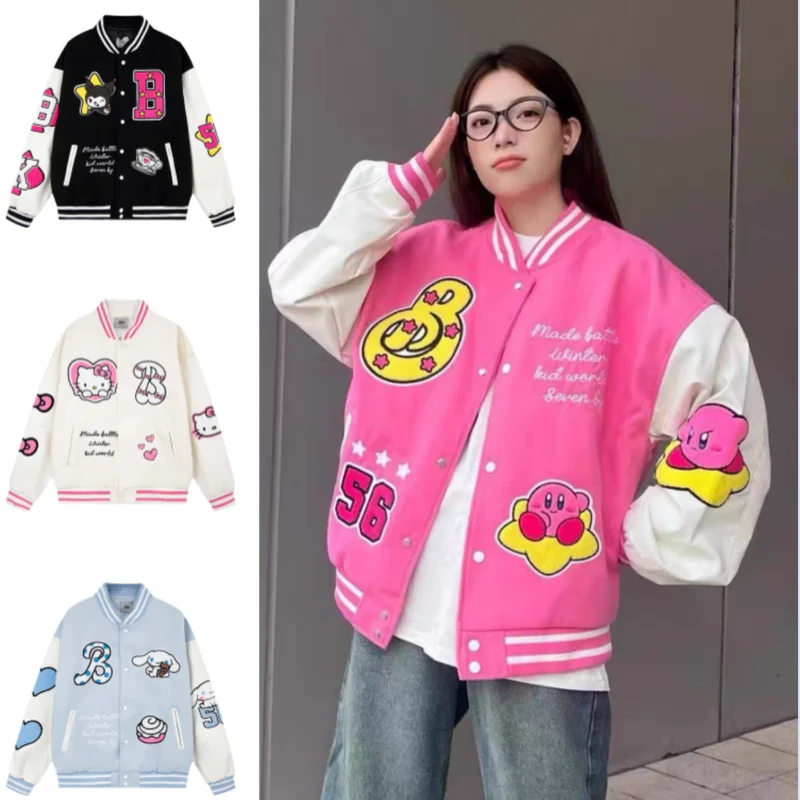 

Cartoon Jacket Sanrio Kuromi Hello Kitty Cinnamoroll Y2k Women Jacket Embroidered Lettersbaseball Jersey Women Tops Gift