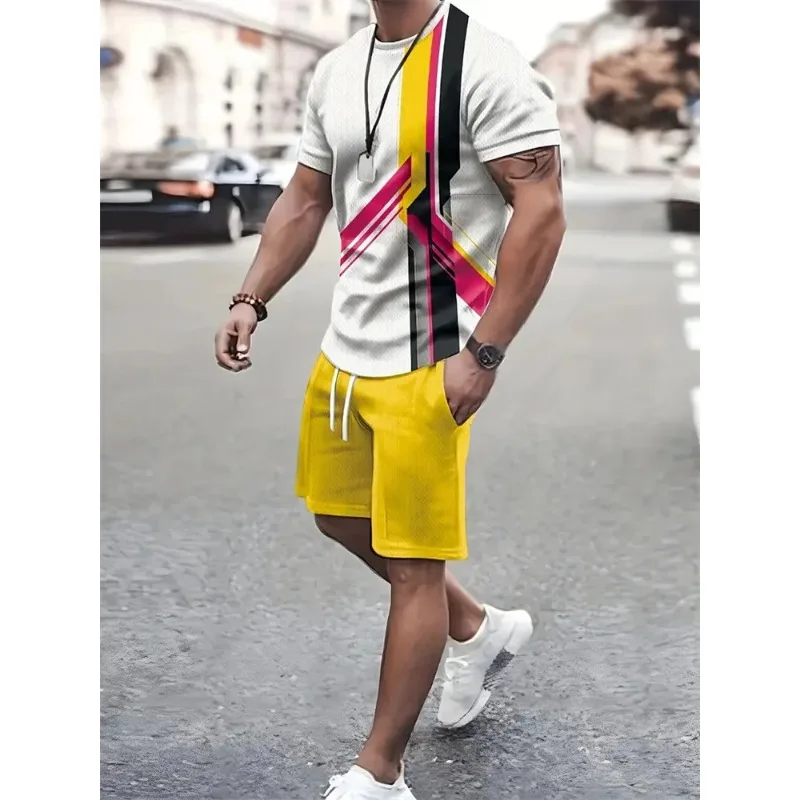2025 New 3D Texture Men's Short Sleeves and Shorts Casual Summer Sportswear Flat Size Clothing Printed Suits