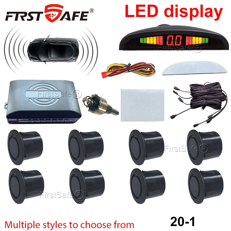 Multi Rubber Sensor Parking Sensor Kit Backlight LED Display Reverse Monitoring Detector Assistant 6/8 Radar Sensors