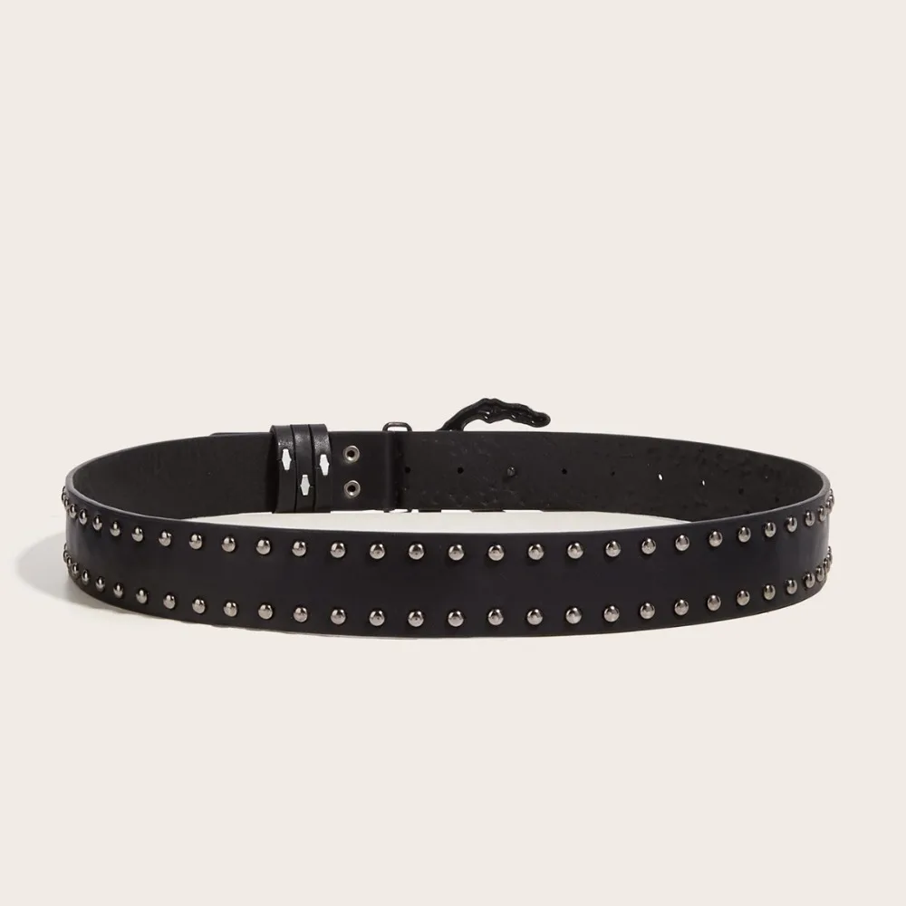 

Fashion Casual Skull Belt Punk Versatile Gothic Leather Belt Adjustable Snap on Waist Belt Unisex