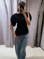 HH Women Vintage Black Short Puff Sleeve Shirts O Neck Asymmetrical Hem Blouse 2026 Spring Trend High Street Lady Chic Tops - Image 4