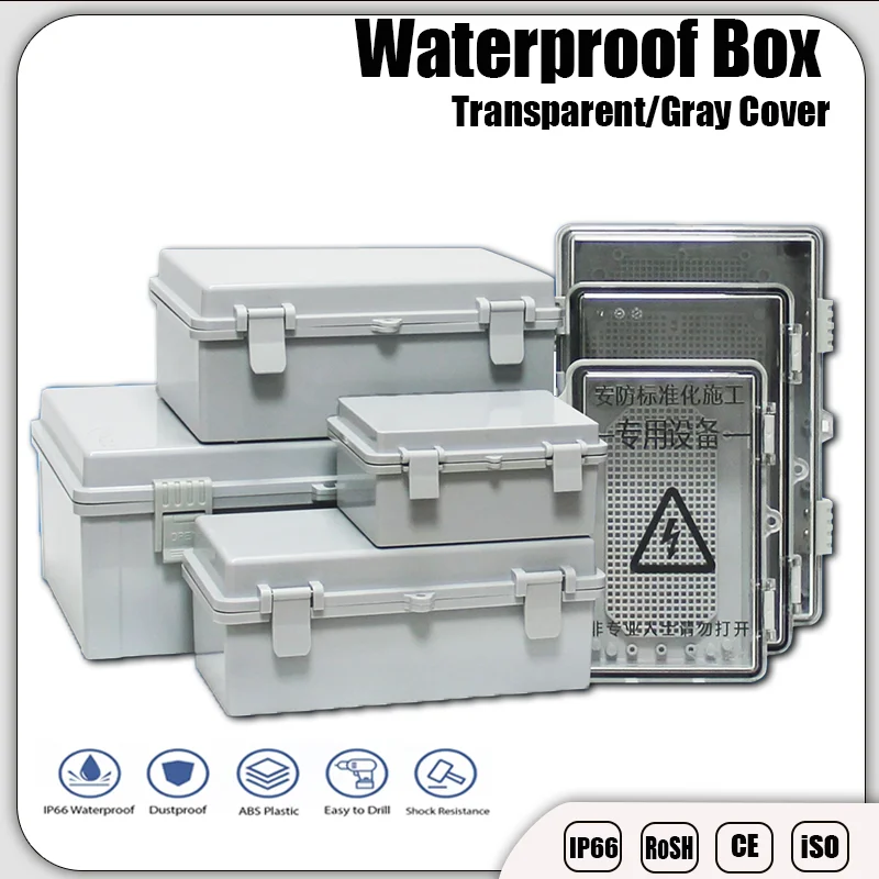 IP66 Waterproof Transparent/Gray Cover ABS Plastic Enclosure Junction Box Outdoor Power Distribution Electronic Instrument Case