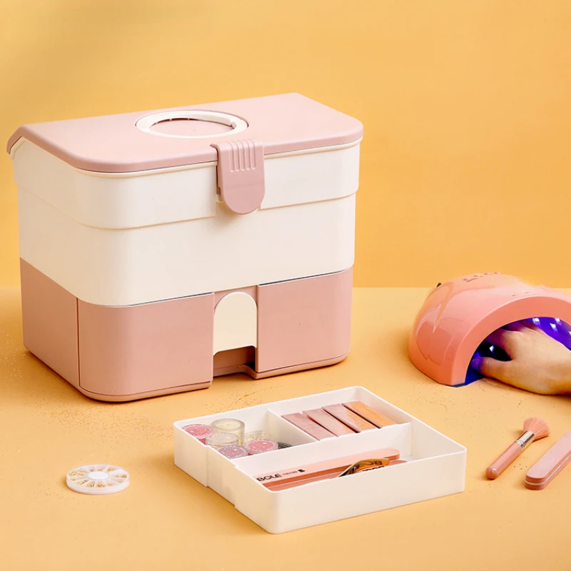 Nail Tools Nail Polish Glue Nail Polish Jewelry Storage Box Desktop Cosmetics Storage Box Large Capacity Portable Outing