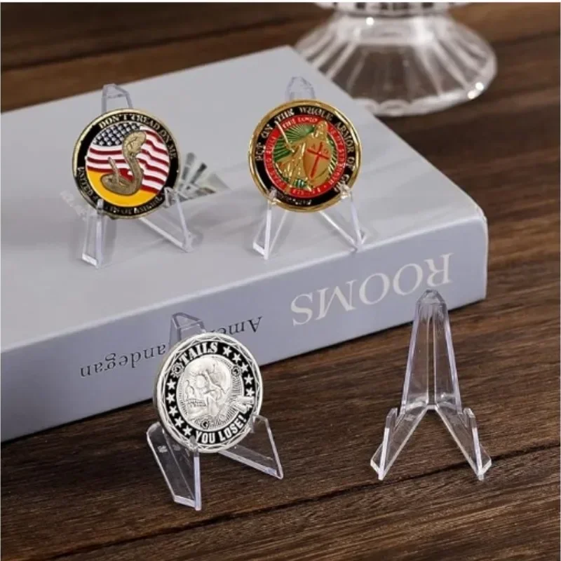 

10pcs Acrylic Stands Coin Display Stand Holders Easel Commemorative Coin Mini Stand Badge Medals Display Stand Rack