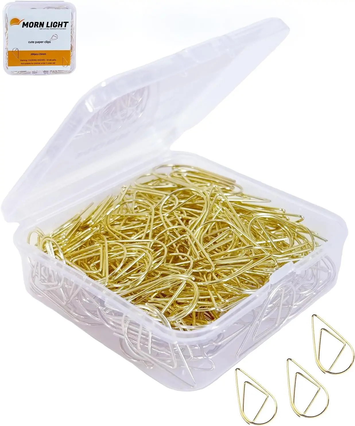

200 Pcs Gold Teardrop Paper Clips, Stainless Steel Rust-Resistant Paperclips for Office, 1 inch