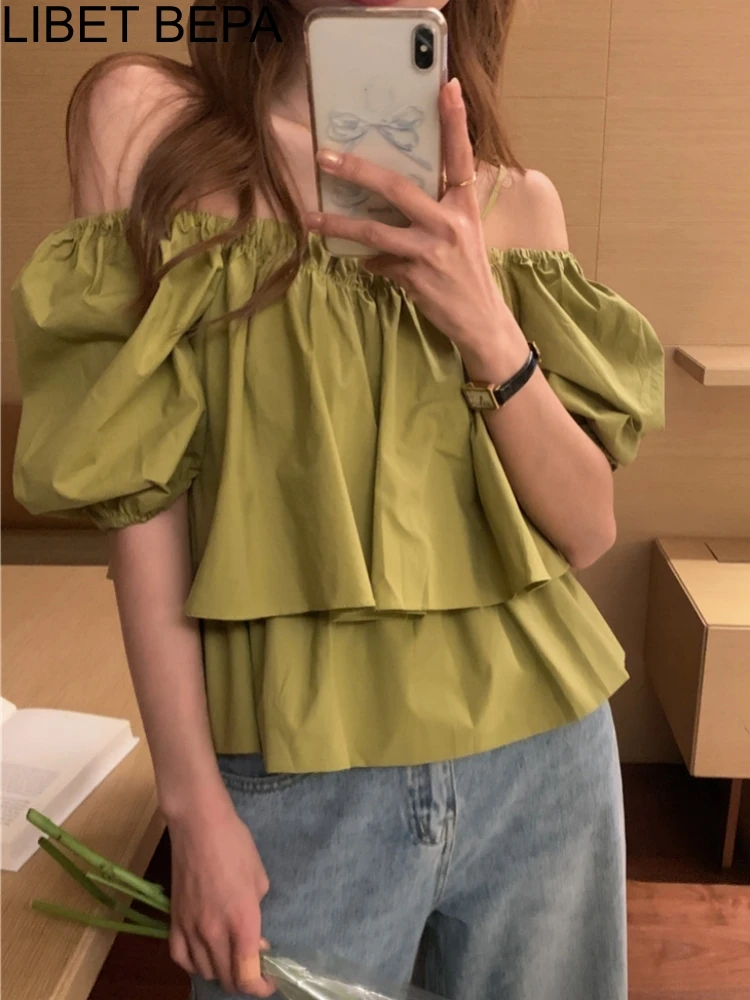 BL9938 New 2023 Shirts Vintage French Style Slash Neck Korean Fashion Elegant Office Chic Sweet Women Spring Summer Blouses Tops