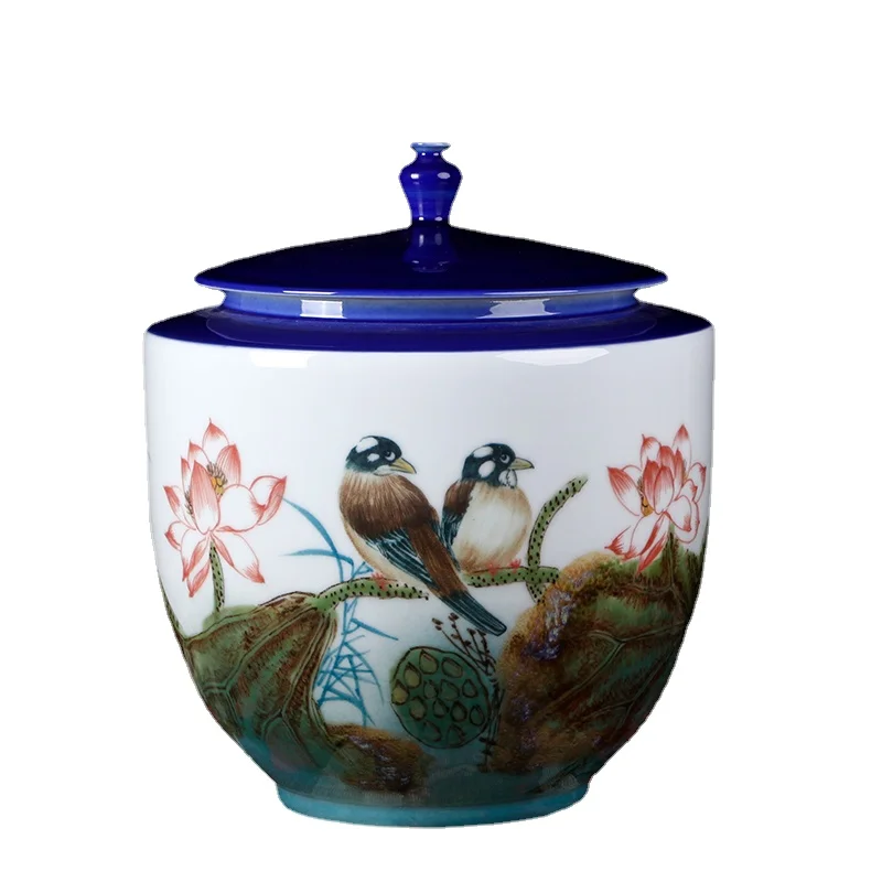 

Ceramic and Blue Glaze Pearl Pot Porcelain Cans Jingdezhen Decoration Home Porcelain Hallway Antique Shelf Living Room