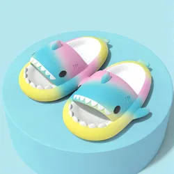 Gradient Color Shark Slippers Summer Kids Cute Sandals Women Men EVA Non-slip Thick Slides Girls Boys Beach Shoes Home Flip Flop