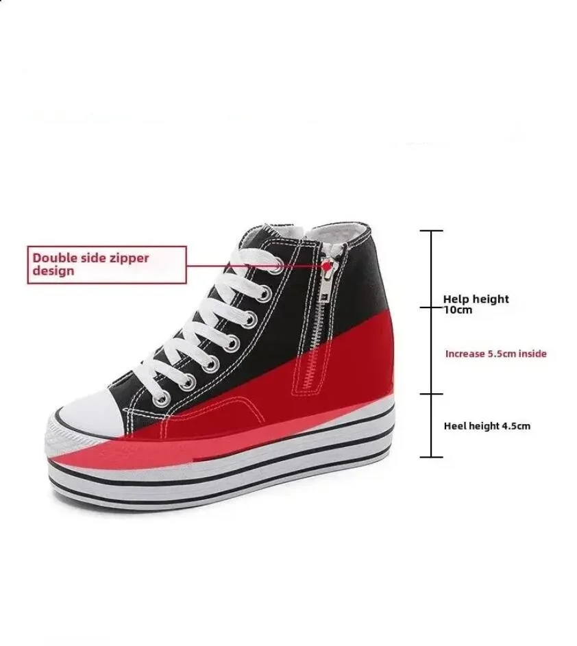 

2024 Women's Canvas Flat Shoes New Spring/autumn Double-sided Zipper Board Shoes Korean Style Versatile Thick Sole Sneakers