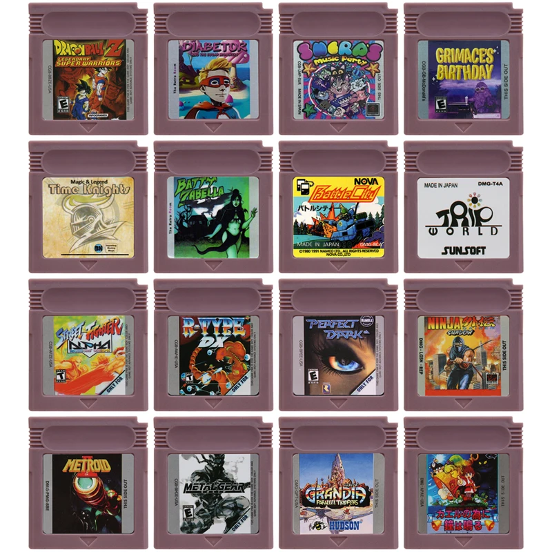 GBC Game Cartridge Metal Gear Metroid Ninja Gaiden Shadow Perfect Dark Trip World Time Knights 16 Bit Video Game Console Card
