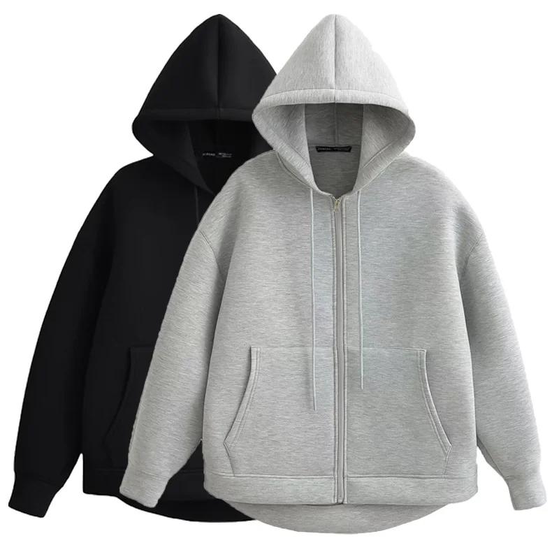 TRAF Women's Hoodie Oversized Zip up Hoodies Women Autumn Winter Long sleeve Outerwears Sweatshirt with zipper Y2k Hoodie Top