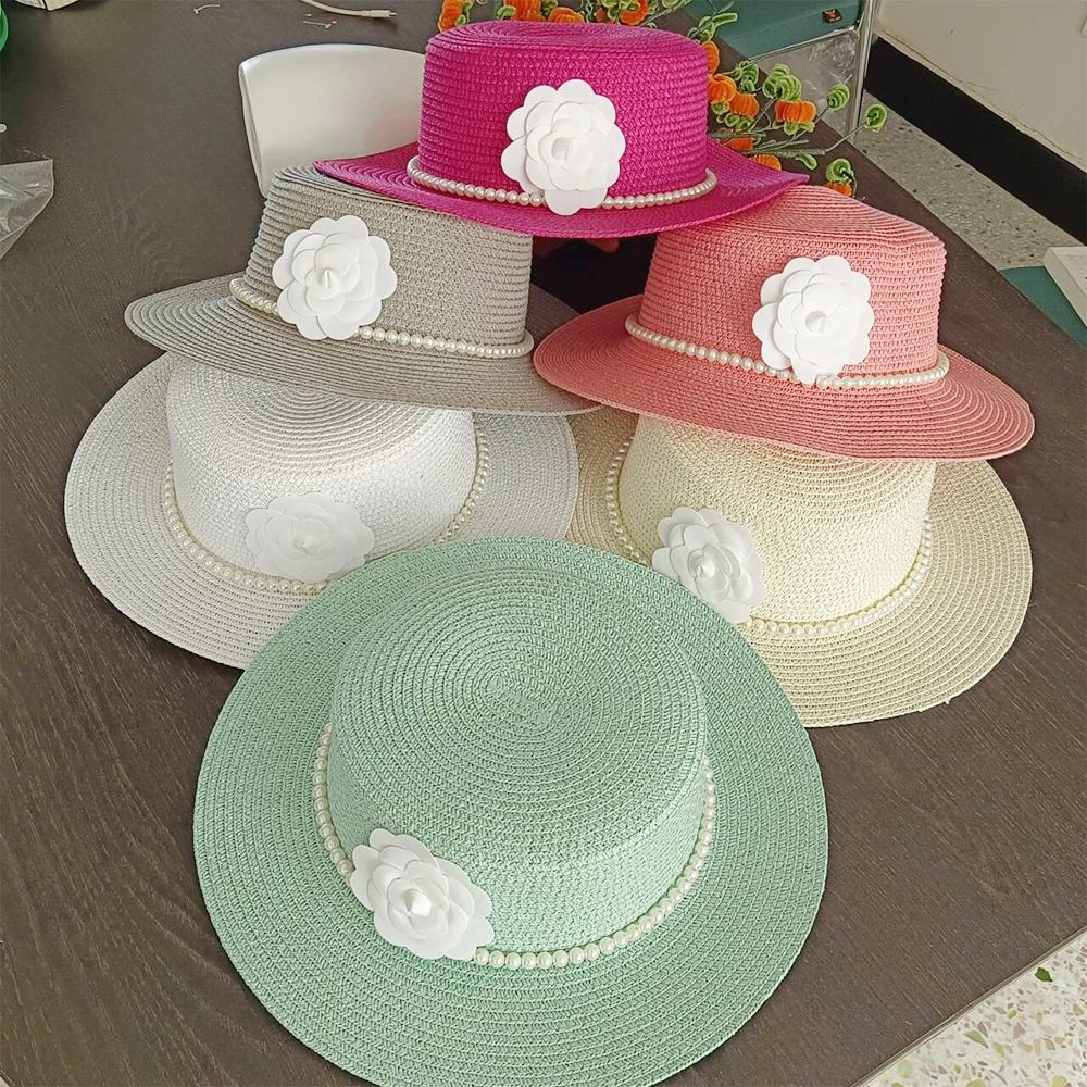 

New style women's summer concave convex top hat sun hat beach hat wedding tea party elegant wedding with pearl headdress 모자