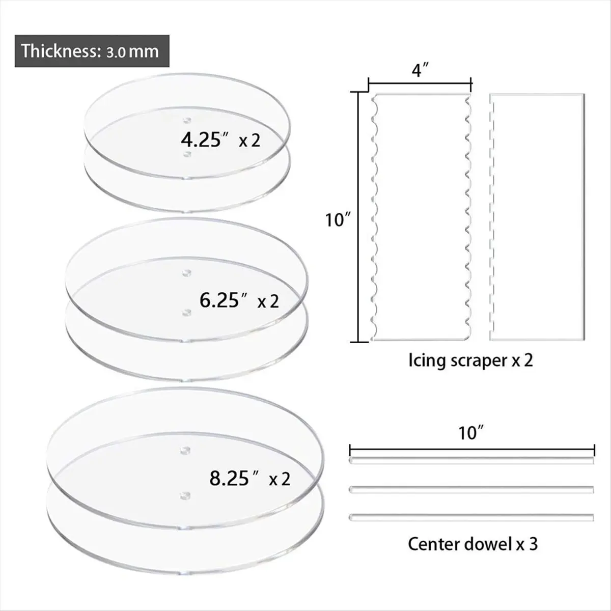 COFA Acrylic Round Cake Disk Set,Acrylic Cake Discs Set,Comb Scrapers,Dowel Rods,Icing ,Acrylic Smoother - view 3