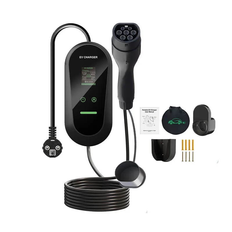 Portable EV Charger 3.5kw 7KW 11kw 22kw Type1/Type2/GBT 16A/32A Electric Vehicle EV Charger with Wall Installation Piece