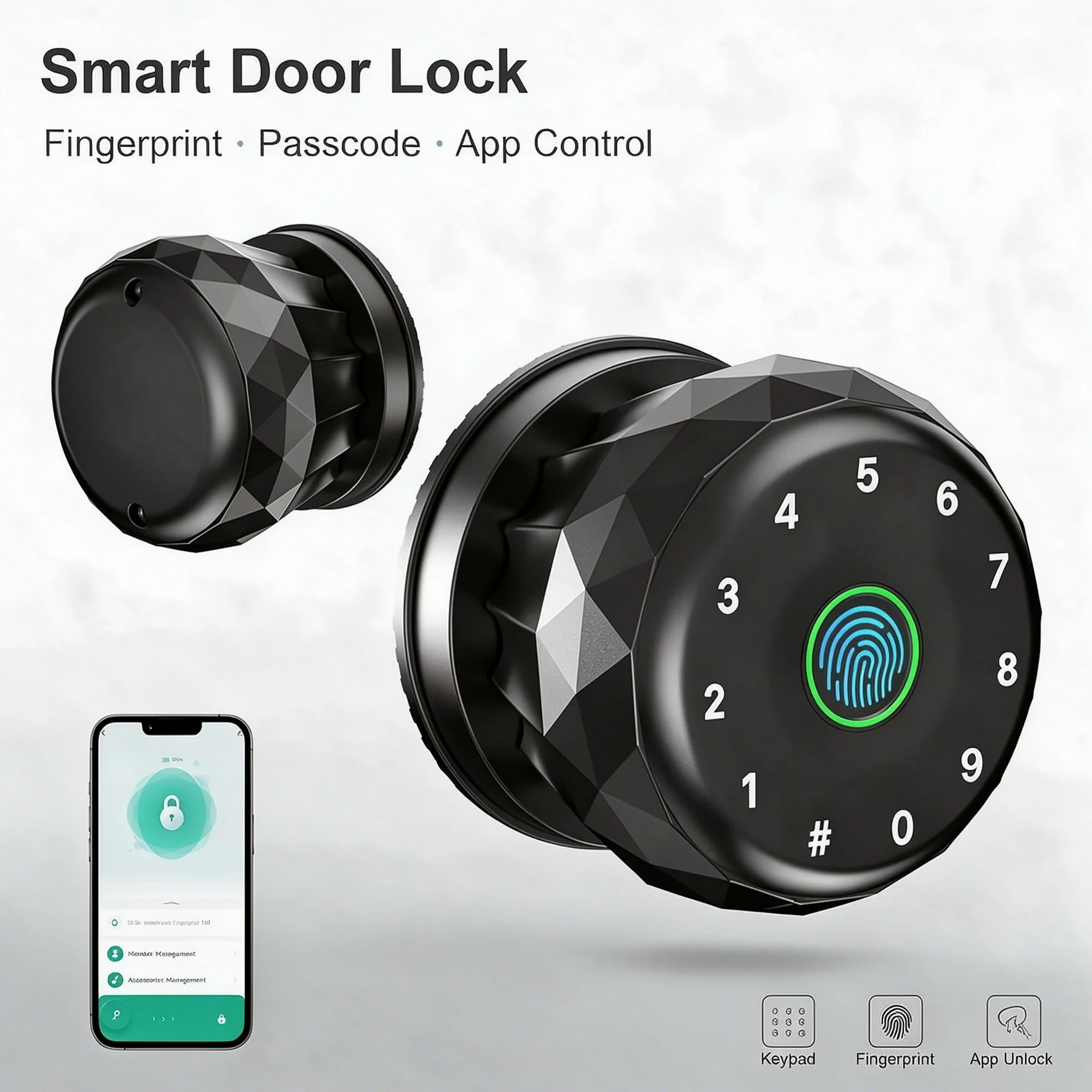 Smart Door Lock, Keyless Entry Fingerprint Deadbolt, APP Control, Keypad Passcode, Compatible with Tuya for Interior Door