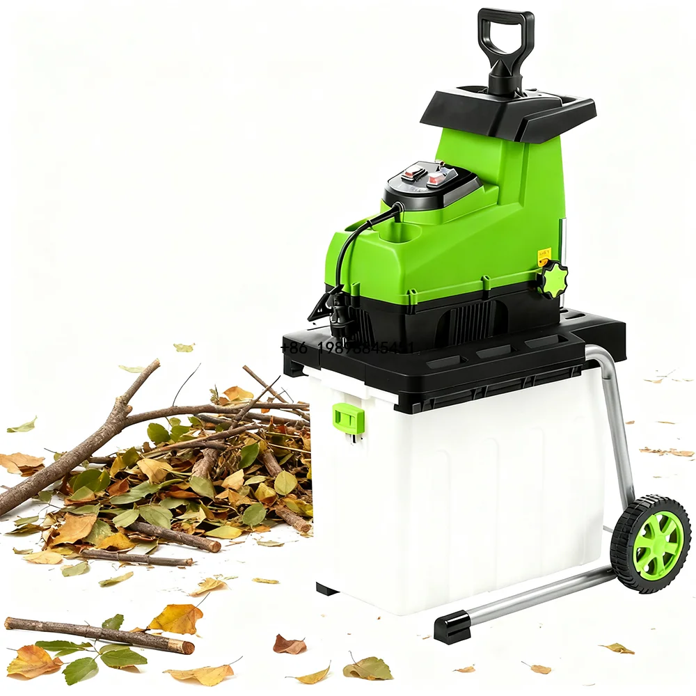 Garden Shredder Chipper with Collection Bin & Wheels Portable Leaf & Branch Mulcher Yard Waste