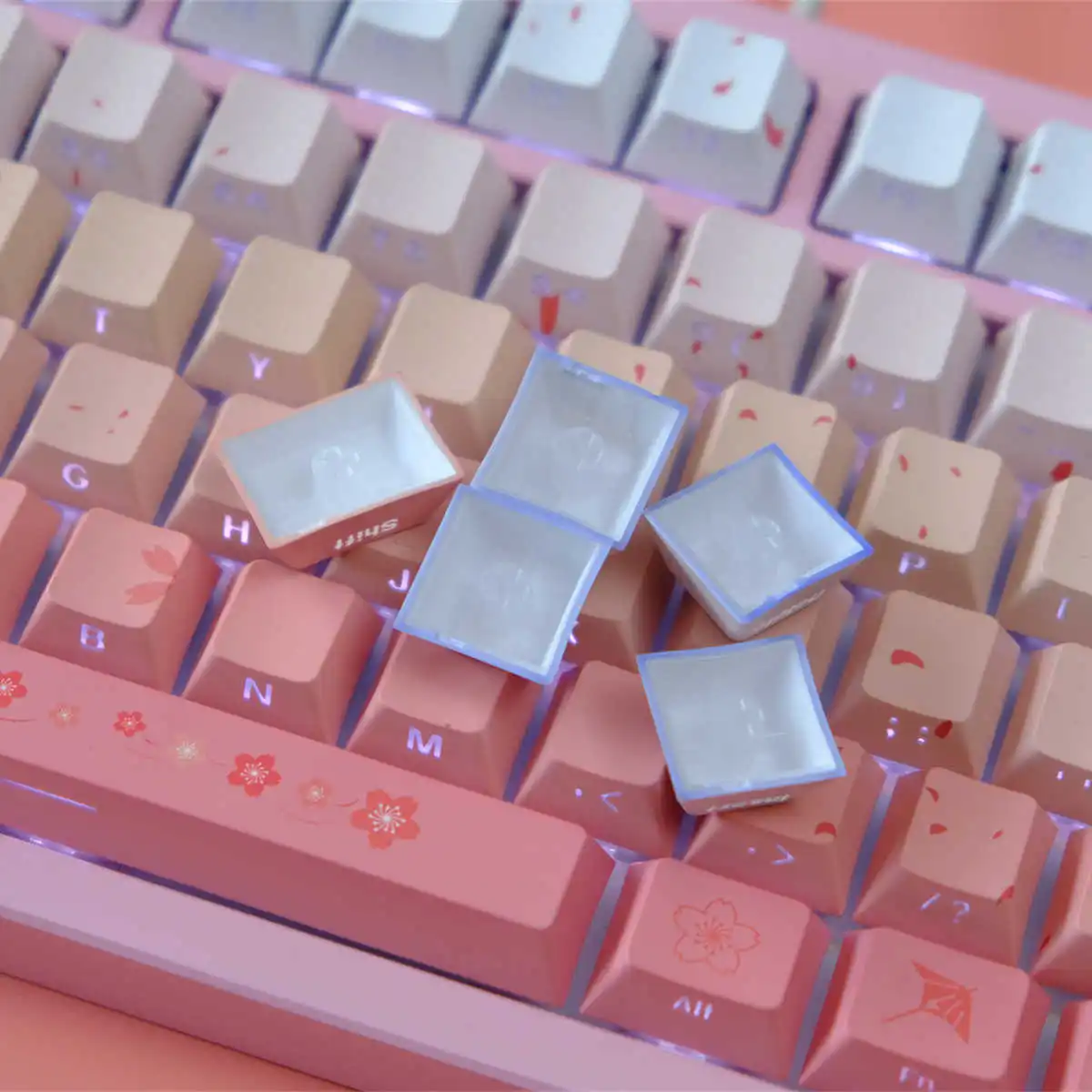 Imagem -05 - Teclas Sakura Rosa Impressão Lateral Rgb Retroiluminado Keycap Cereja Perfil Lado Corante Sub Pbt Keycaps para mx Switches Teclado Mecânico 130