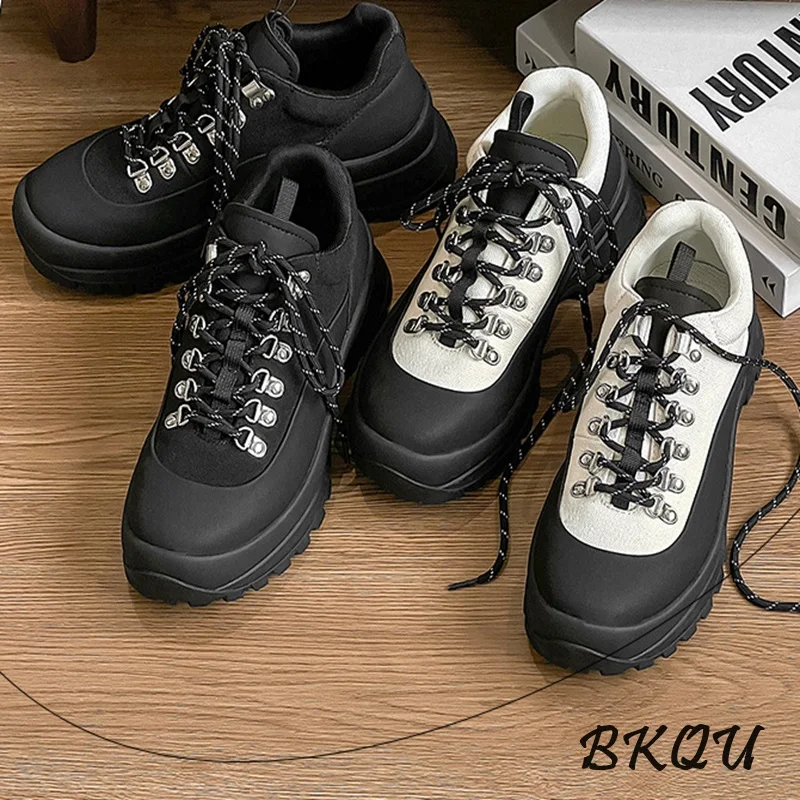 BKQU Mountaineering Męskie buty Outdoor Hiking Shoes Mountain Vintage Cargo Thick Sole Increase Sports Casual Fashion Shoes