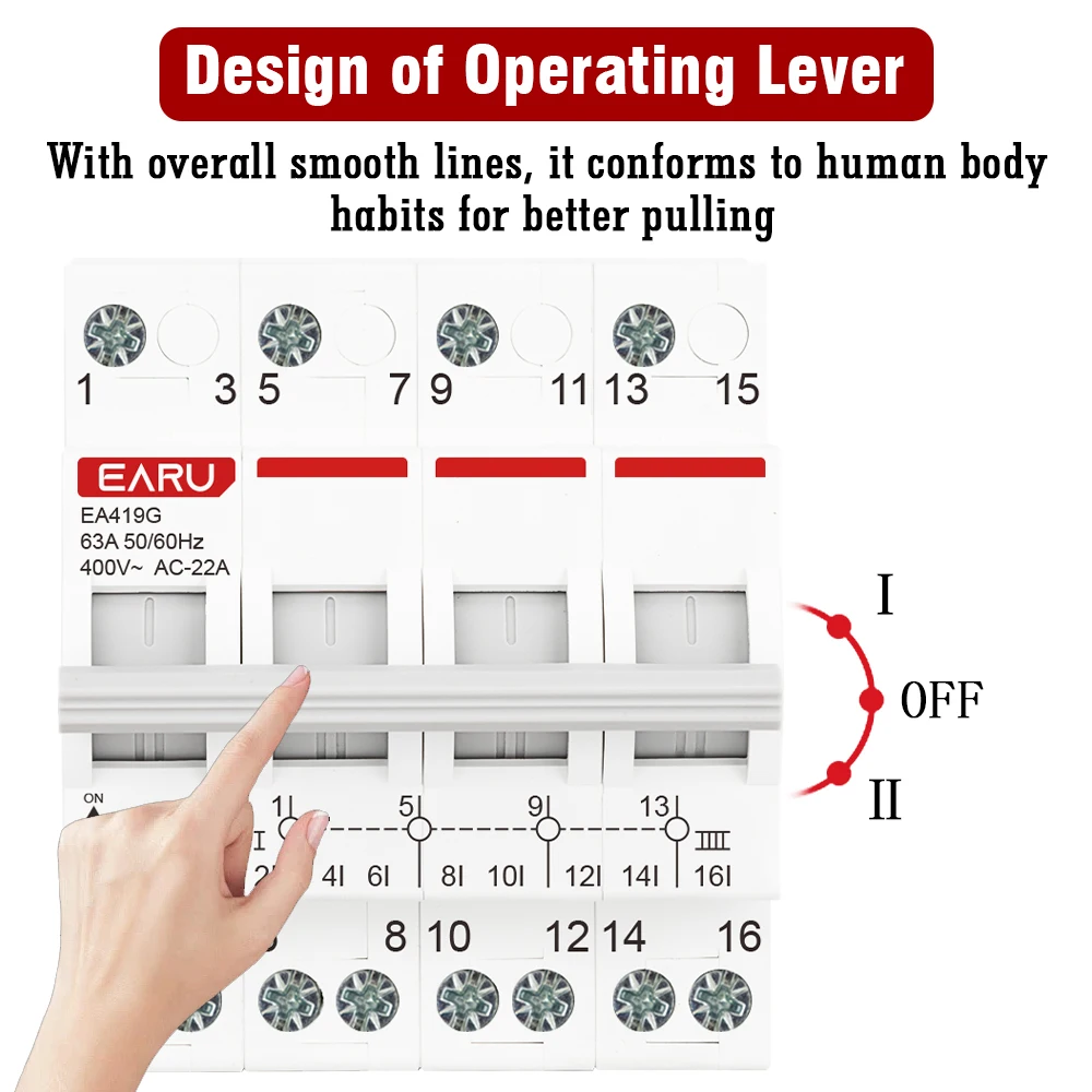 1P 2P 3P 4P 40A 63A MTS Dual Power Manual Transfer Interlock Circuit Breaker Din Rail Isolating Discounnecting Switch image 5