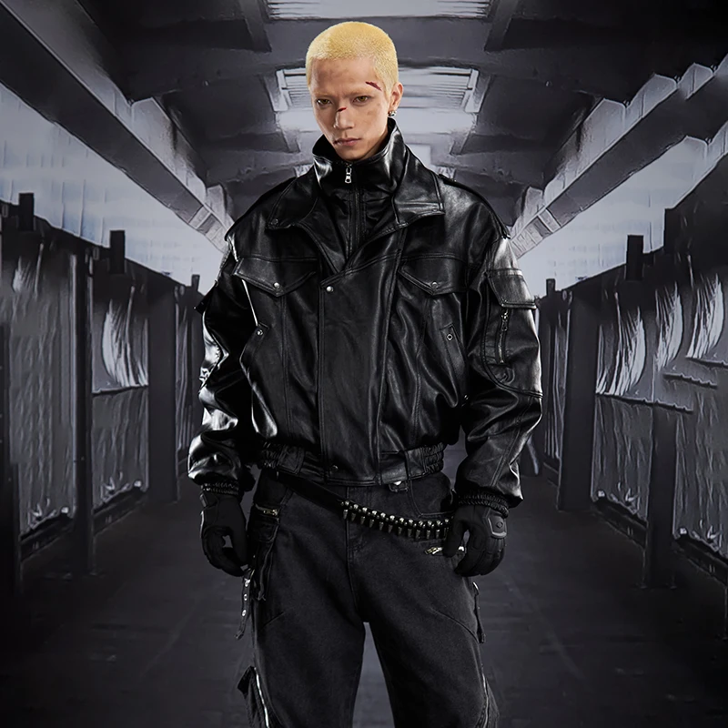 LUZHEN 2025 شتاء جديد جودة عالية فو الفراء المرقعة الرقبة الدافئة الجلود معطف مبطّن الرجال موضة الشارع وسيم سترة JY5337