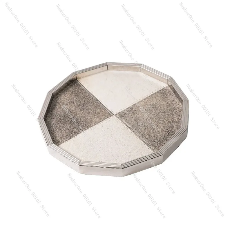 plateau-decoratif-elegant-en-crin-de-cheval-style-luxe-leger-ornement-d'art-moderne-plateau-de-rangement-en-acier-inoxydable-organisateur-de-bureau