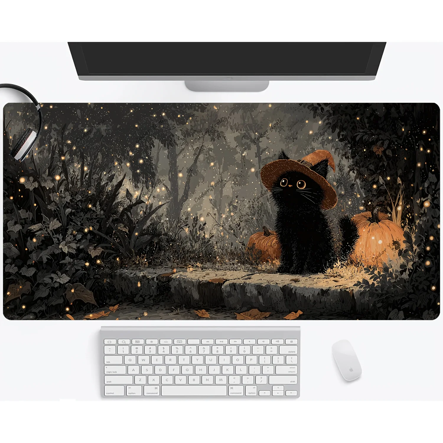 

Kawaii Хэллоуин Черный кот Коврик для мыши Большой резиновый противоскользящий ПК Настольные аксессуары Коврик для мыши для офиса и геймера Коврик для декора клавиатуры