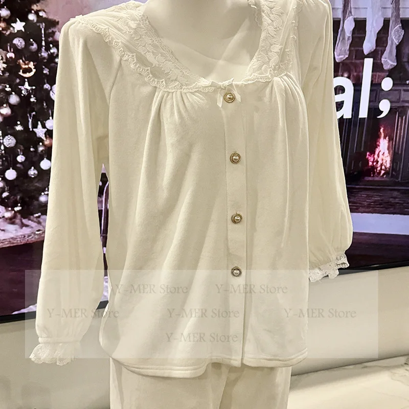 

Comfortable Island Fleece Sleepwear Solid Color Pajamas Suit Women Sweet Home Clothes Autumn Winter New Loungewear Pyjamas Femme