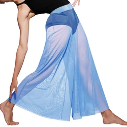 Mesh Dance Pants for Girls Women Modern Ballet Dance Match Outfit Underwear Contemporary Lyrical Long Wide Leg Dance Trousers