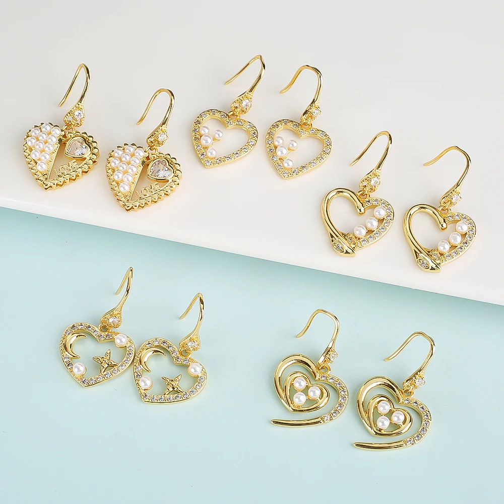 New DesIgn IoveIy Heart PearI GeometrIc DIamond MIcro Set ZIrcon 18K GoId PIated Women's Iuxury EarrIngs FashIon JeweIry GIft