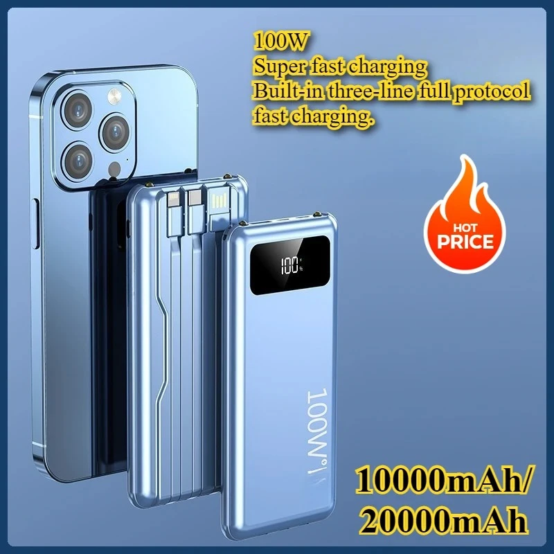 

10000mAh-20000mAh100W Super Dual Fast Charge Built-in Cable Power Bank Large Capacity Wholesale Mobile Power