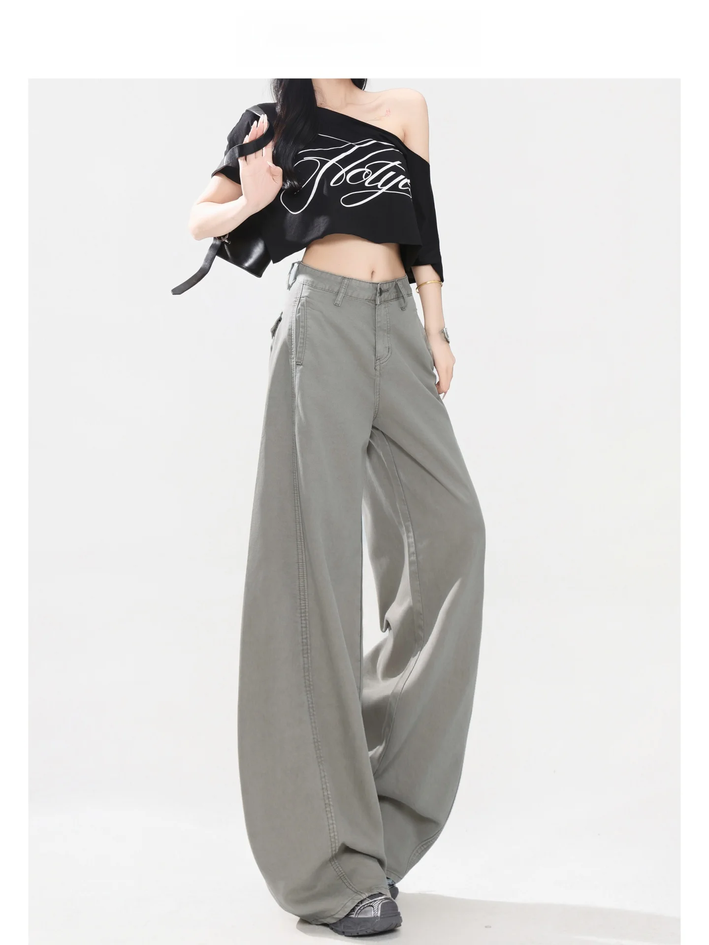Jeans de Mezclilla Gris de Cintura Alta y Pierna Ancha para Mujer, Pantalones Rectos Holgados de Verano, Estilo Retro Americano Forever 21, Jeans Casuales