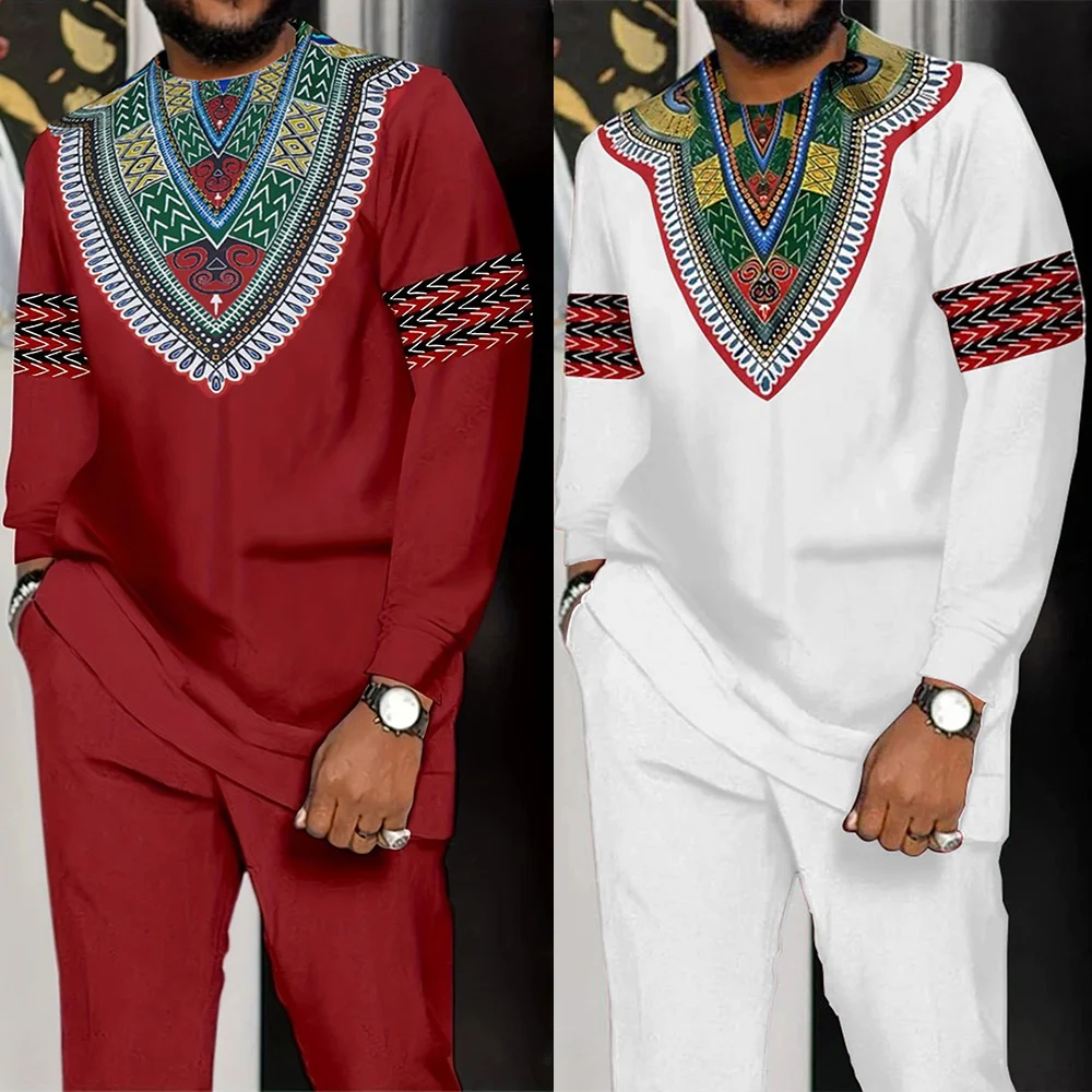 2024 High Quality African Dashiki Suits for Men -Long sleeve autumn and winter New Versatile 2 Piece Sets with Breathable Fabric