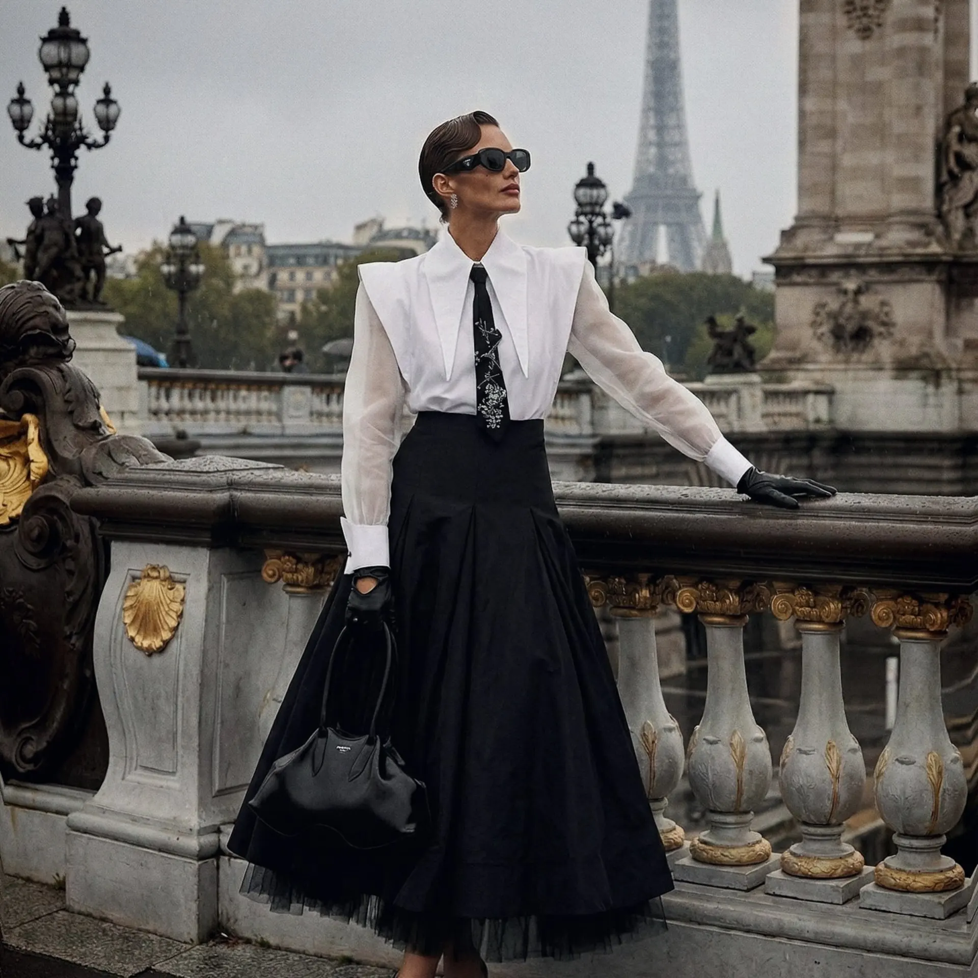 

Elegant Black A‑Line High‑Waist Pleated Midi Skirt with Tulle Overlay – Vintage Chic Party Office Satin Skirts with Tulle Puffy