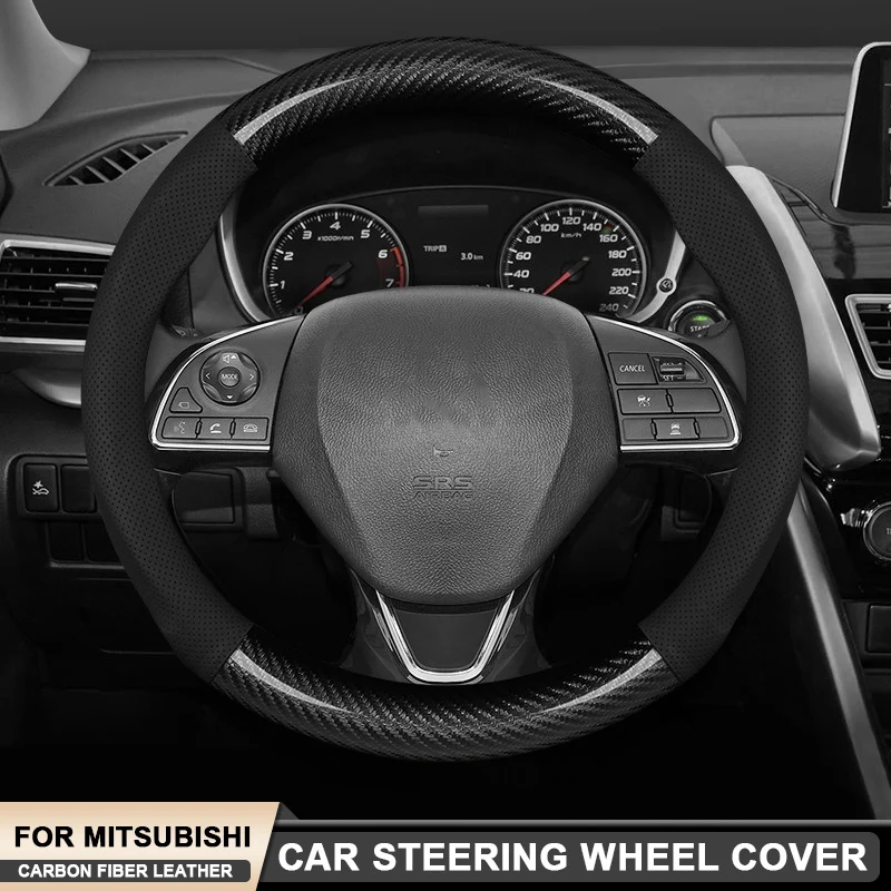 

Car Carbon Fiber Leather Steering Wheel Cover For Mitsubishi Outlander Pajero Asx Colt Lancer EX Evolution L200 Triton Ralliart