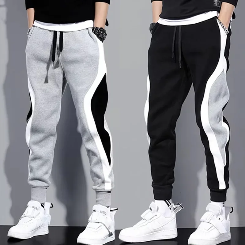 Herbst männer Breite Lose Beiläufige Hosen Herren Patchwork Neun-punkt Sport Elastische Seil Atmungsaktive Tie-fuß Hosen