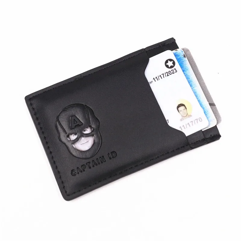 Captain ID Wallet For Men Boy PU Leather Slim Minimalist Card Holder With Cutout Superhero Face Mask Eyes Gift For Fans Brothers