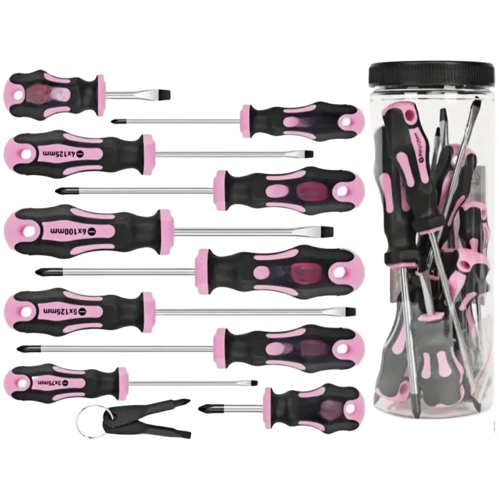 

12pcs Magnetic Screwdriver Tool Set Multi-Bit Kit Flat Cross Screw Driver Non-Slip Handle For Car Repair Home DIY Electronics