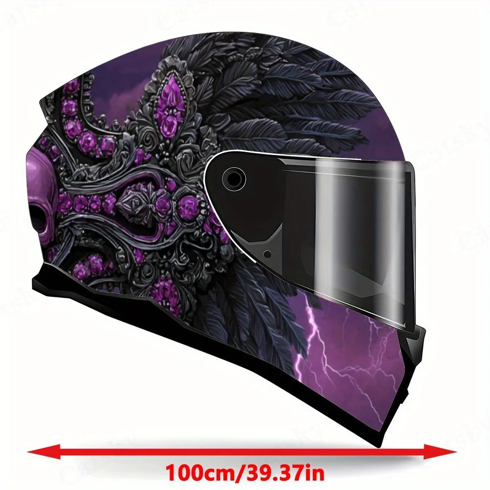 Mysterious Purple Skull Cross-Durable Waterproof PVC, Self-Adhesive Motorcycle Racing Helmet Decal, Perfect Gift for Motorcycle view 2
