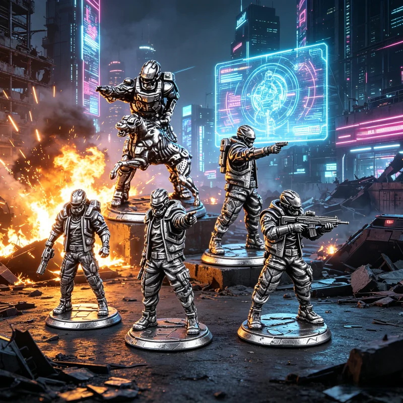 White Copper Futuristic Punk Soldier Miniature Figure, Sci-Fi War Tabletop Game Ornament, Retro Metal Model Toy Gift for Men