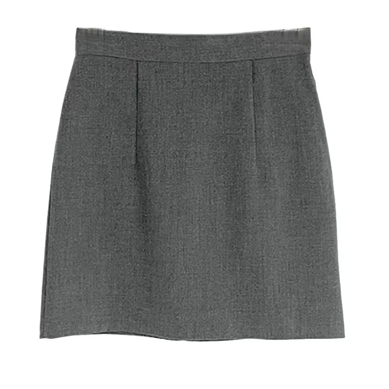 تنورة رمادية صيفية للسيدات على الورك ملفوفة بخصر عالٍ، تنورة قصيرة ضيقة بخطوة واحدة للرجال الصغار