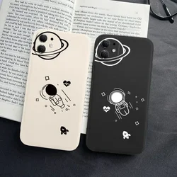 Divertente Astronauta Saturno Coppia Cassa Del Telefono per iPhone 16 13 14 12 11 15 Pro Max 13Mini 7 8 Plus SE3 Opaco Accoppiato Copertura Borsette borsa