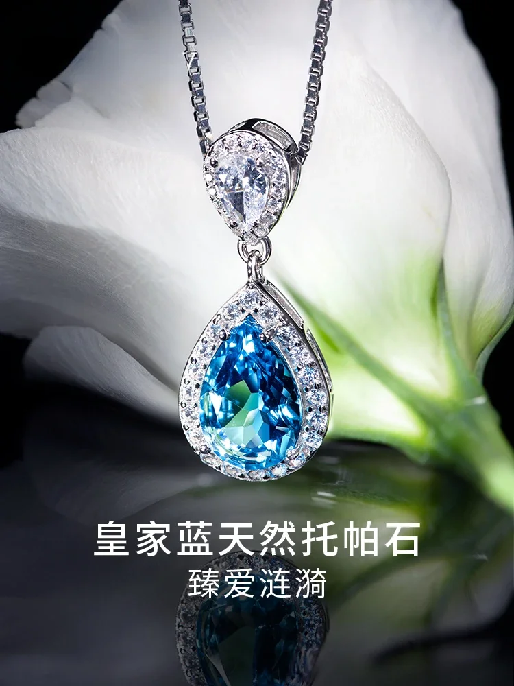 

Topaz pendant silver necklace women's 2024 new light luxury niche Qixi Festival Valentine's Day gift for girlfriend's birthday