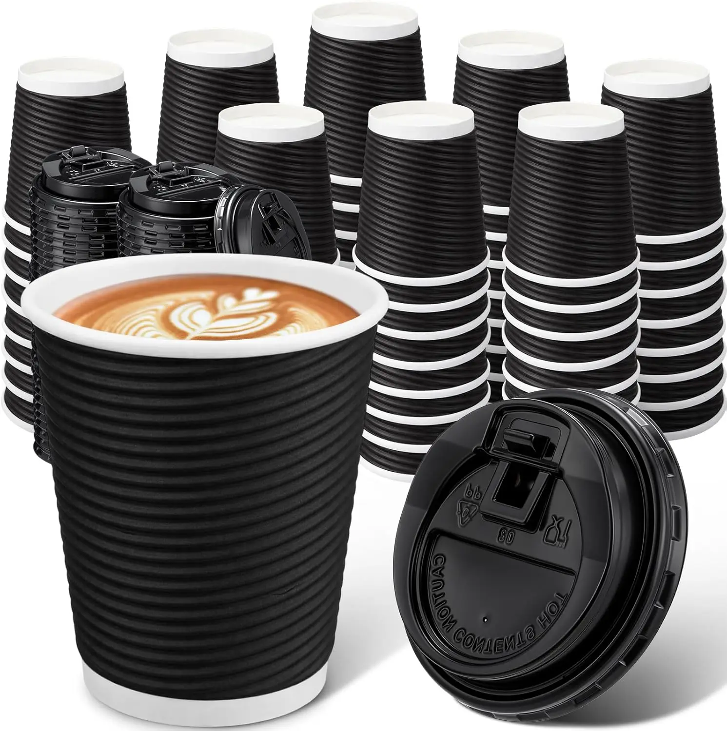 

140 Set 8 oz Coffee Cups with Lid Disposable Corrugated Paper Cup Bulk Water Mug Suitable for Coffee, Cocoa, Juice, Drin