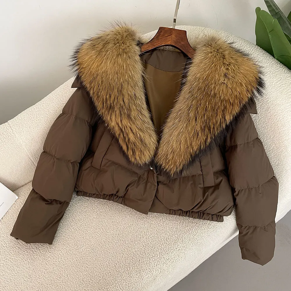 Detachable Collar Big Natural Real Fox Fur Jacket Women Short Puffer Jacket Thick New Autumn Winter Female White Duck Down Coat