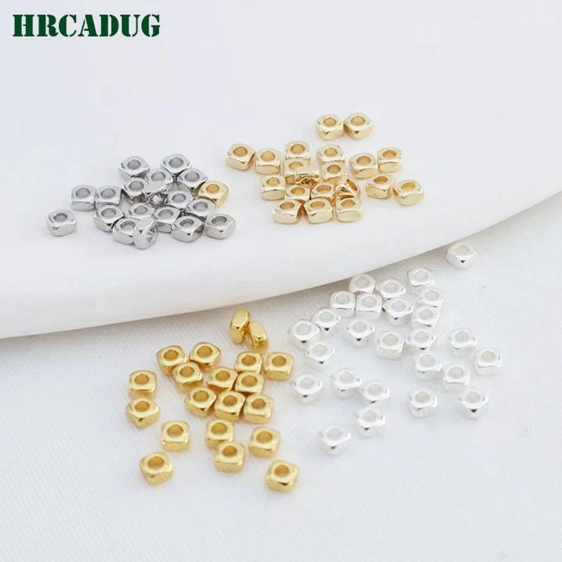 

50-100Pcs 18K Gold Plated Square Spacer Beads 2.5mm Brass Metal Small Bead For Jewelry Supplies DIY Accessories Beaded Material