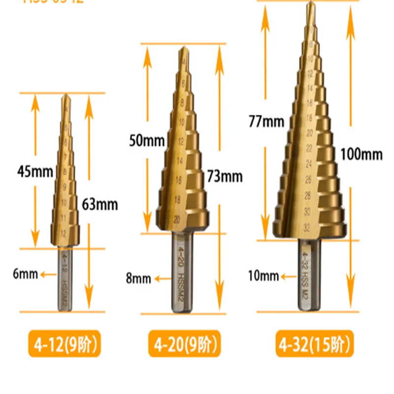 

3Pcs M35 Cobalt HSS Spiral Groove Pagoda Hole Expanding Drill Bit High Speed Steel Step Drill Bit Set Titanium Hole Cutter Tool